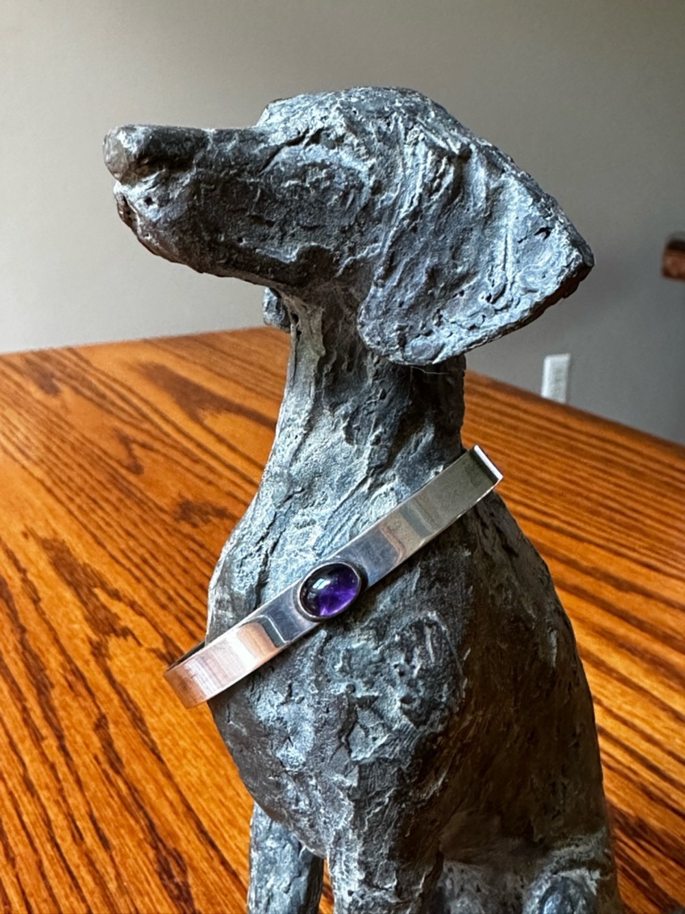 Sterling Silver Cuff Bracelet with Amethyst Cabochon
